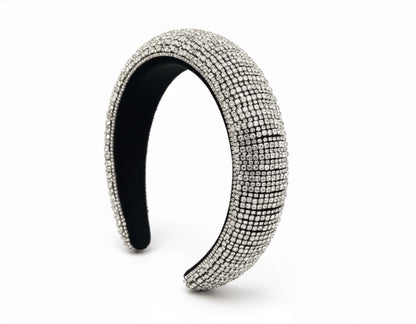 VINTARAS BAROQUE RHINESTONE HEADBAND Silver headband with gemstones on a white background