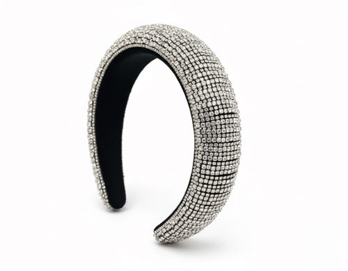 VINTARAS BAROQUE RHINESTONE HEADBAND Silver headband with gemstones on a white background