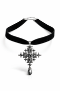 black velvet ribbon necklace with vintage inspired cross pearl pendant