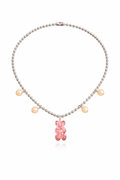 Dolce Bear Necklace with a pink gummy bear pendant on a white background