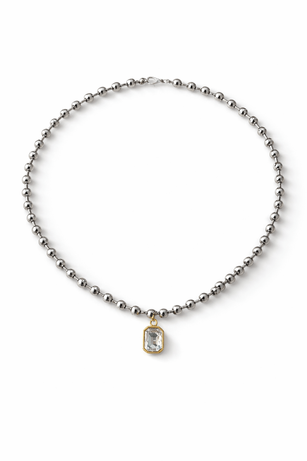 Silver beaded necklace with a pendant on a white background, Madeleine Necklace by Vintaras.