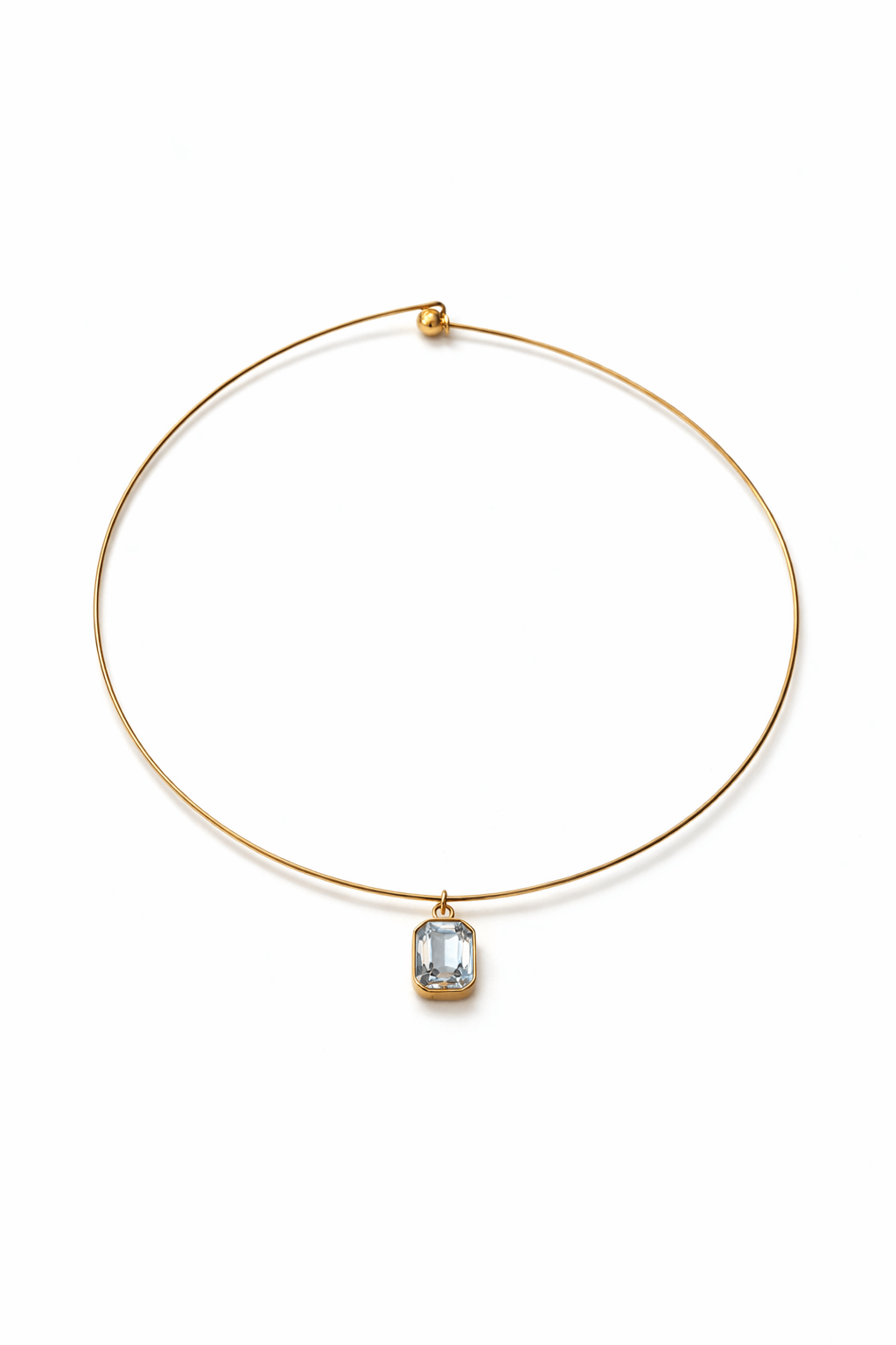 Gold cuff necklace with a zirconia pendant on a white background, Vera Cuff Necklace by VINTARAS.