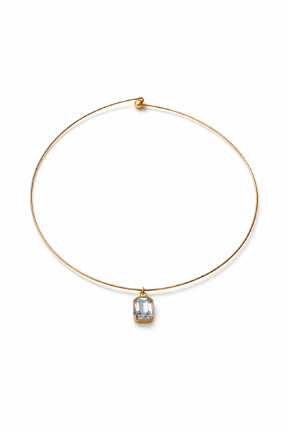 Gold cuff necklace with a zirconia pendant on a white background, Vera Cuff Necklace by VINTARAS.