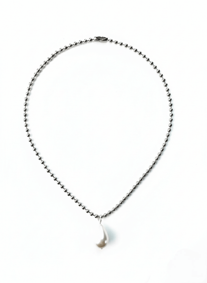 Vintaras Silver Ingrid Necklace with a tear drop pearl pendant on a white background